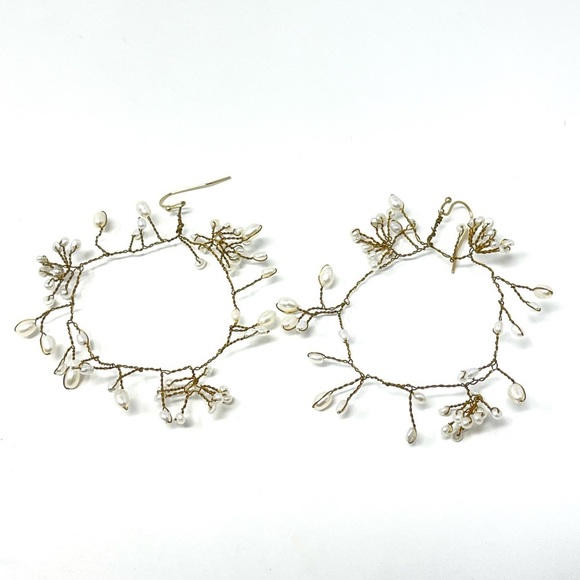 New Anthropologie BHLDN Pearl Hoop Earrings - Picture 1 of 6